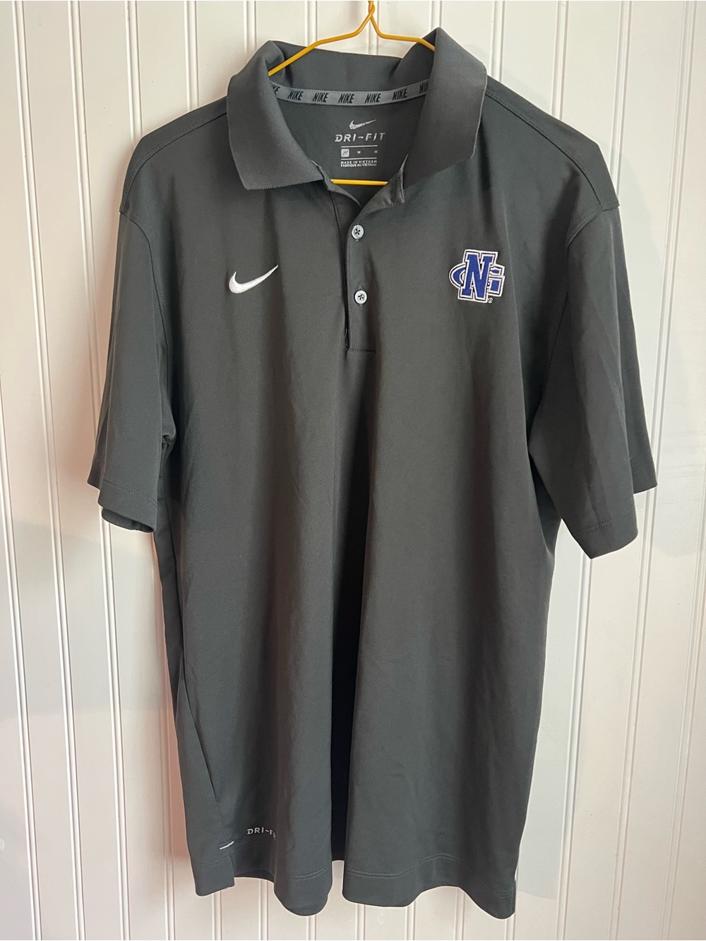 Nike Dark Gray Men’s Polo White Swoosh and Blue Embroidered Logo GA Nighthawk